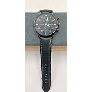 Migeer Men's Quartz Watch with Black Dial and Leather Strap